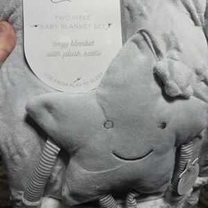 Soft Gray Baby Blanket with Star Rattle